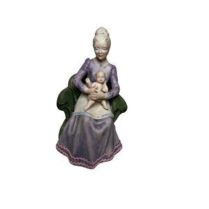 Vintage Grandmother and Baby Figurine, Porcelain Ceramic Granny with Child, Purp